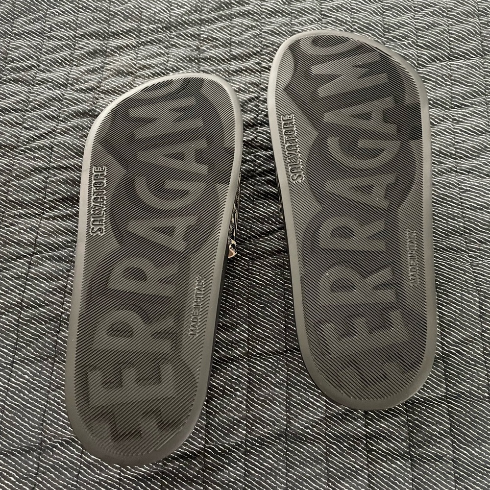 Salvatore Ferragamo Black and Beige Slide Sandals - Picture 8 of 9